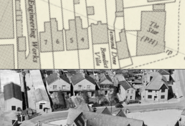 1947 aerial photo and 1950 map Benedict Road