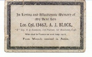 Arthur Block memorial card
