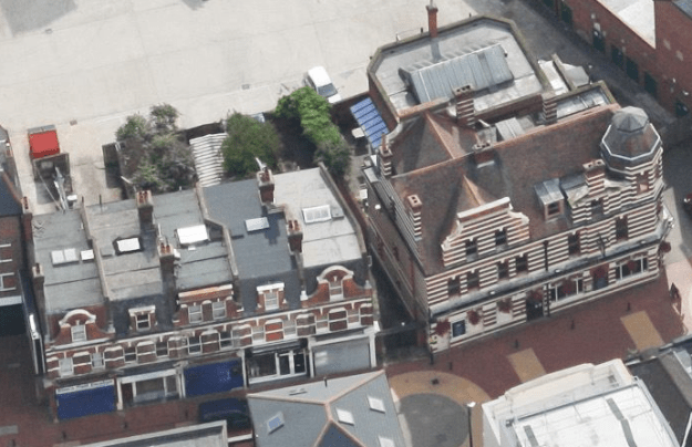 Aerial view Bucks Head Parade left of the Buck Head pub