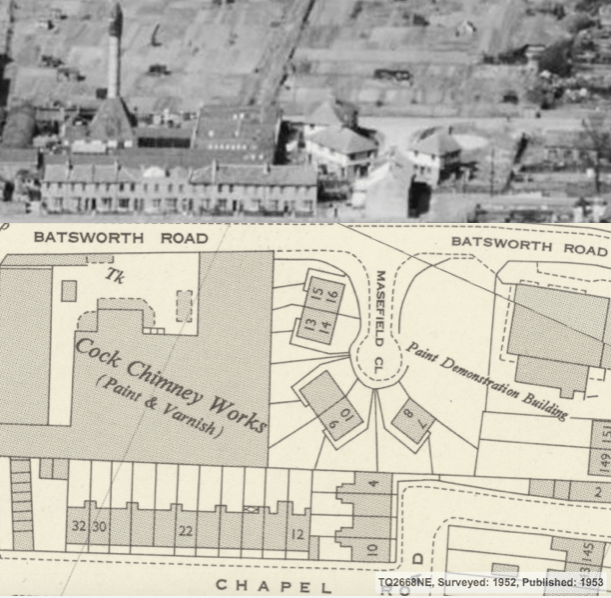 aerial photo from 1947 and 1952 OS map