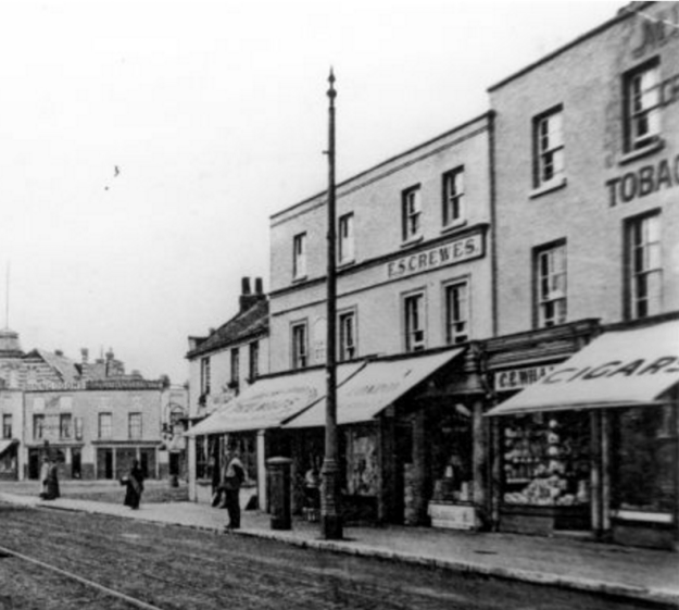 early 20th century view of ES Crewes's shop and postoffice