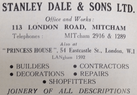 1952 ad from Mitcham Cricket Club yearbook