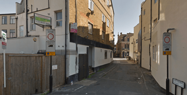 2015. View from public car park. White Lion of Mortimer pub can be seen at far end.