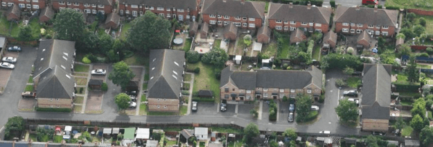 aerial view looking towards the east