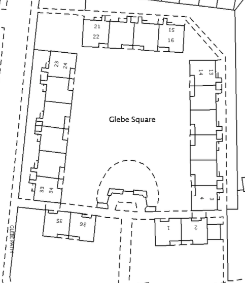 Layout of Glebe Square. Lower Green West is at the bottom of this diagram.